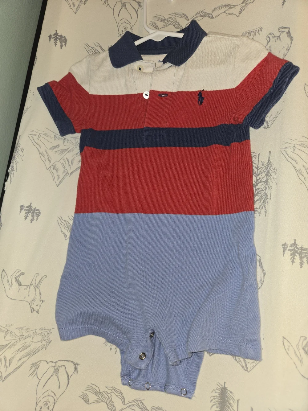 Ralph Lauren Baby Boys Colorblock Polo Romper - Red, Navy & Light Blue